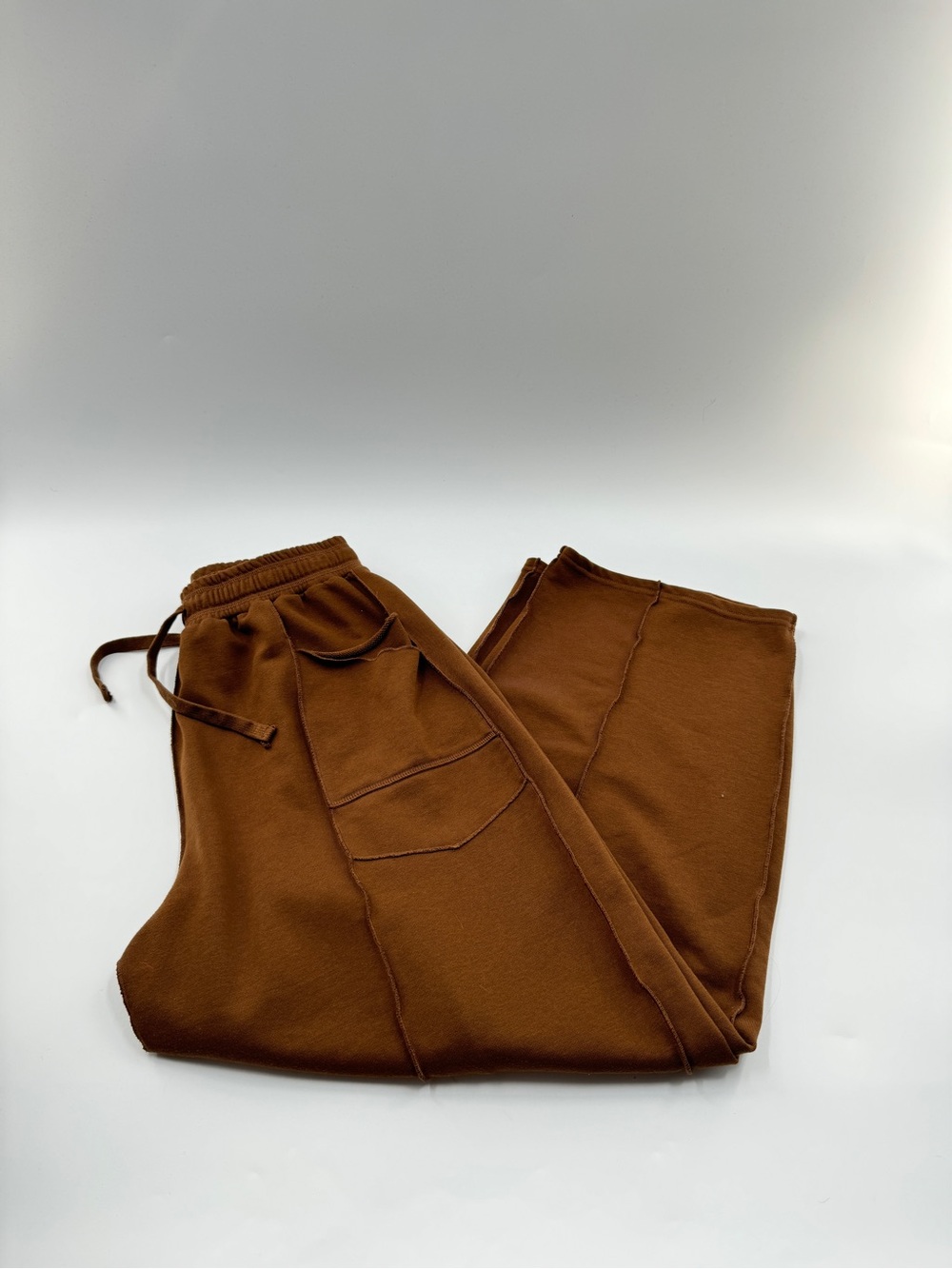 Yanekop Brown Wide Leg Patchwork Sweatpants – Women’s Large